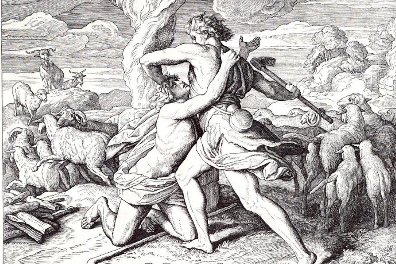 Gewalt in der Bibel: Kain erschlägt Abel, Illustration von Julius Schnorr von Carolsfeld.