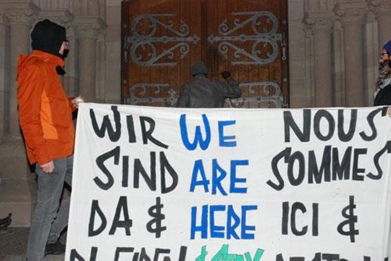 Protest gegen die Asylpolitik in der Matthäuskirche Basel. | Wolf Südbeck-Bauer
